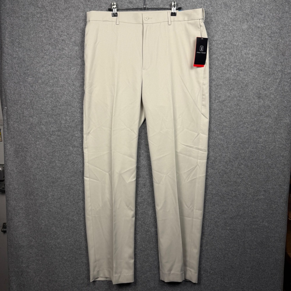 PGA TOUR Mens 36x34 Silver Cloud Moisture Wicking Stretch Golf Pants New